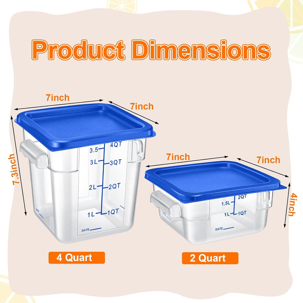 Suclain 8 Pcs Food Storage Container with Lids Set 2qt and 4qt Square Clear C...