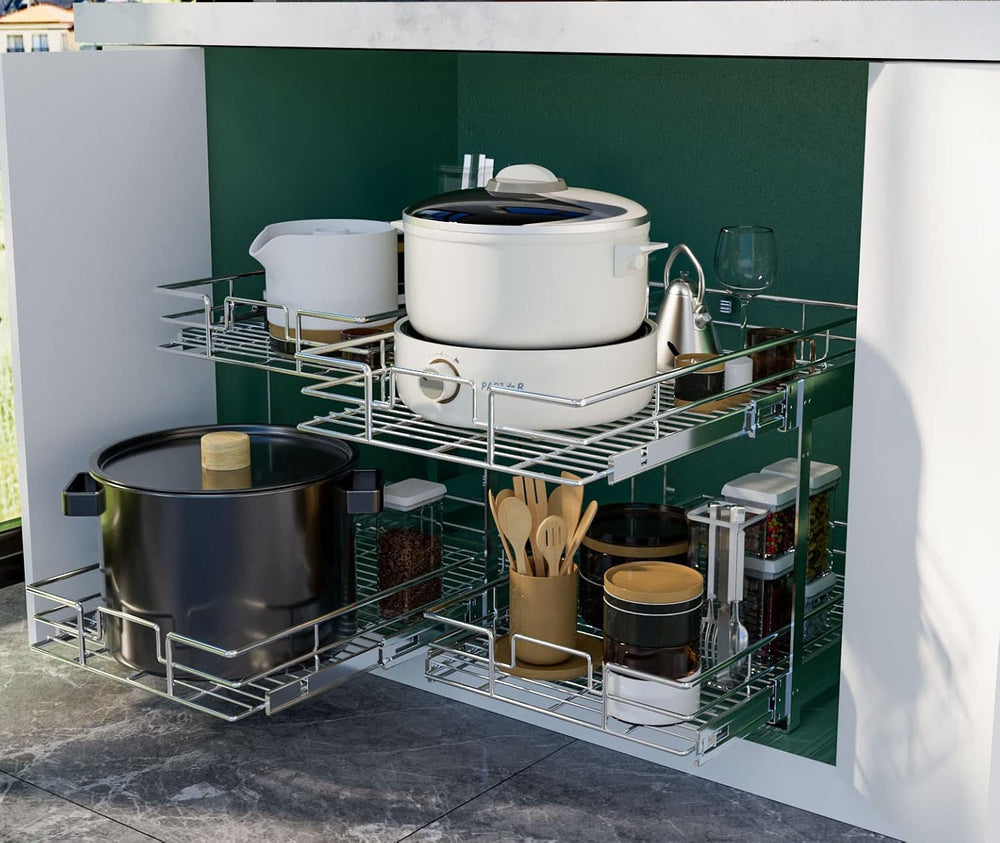 LOVMOR 2 Tier Individual Pull Out Cabinet Organizer 20" W x 21" D, ...
