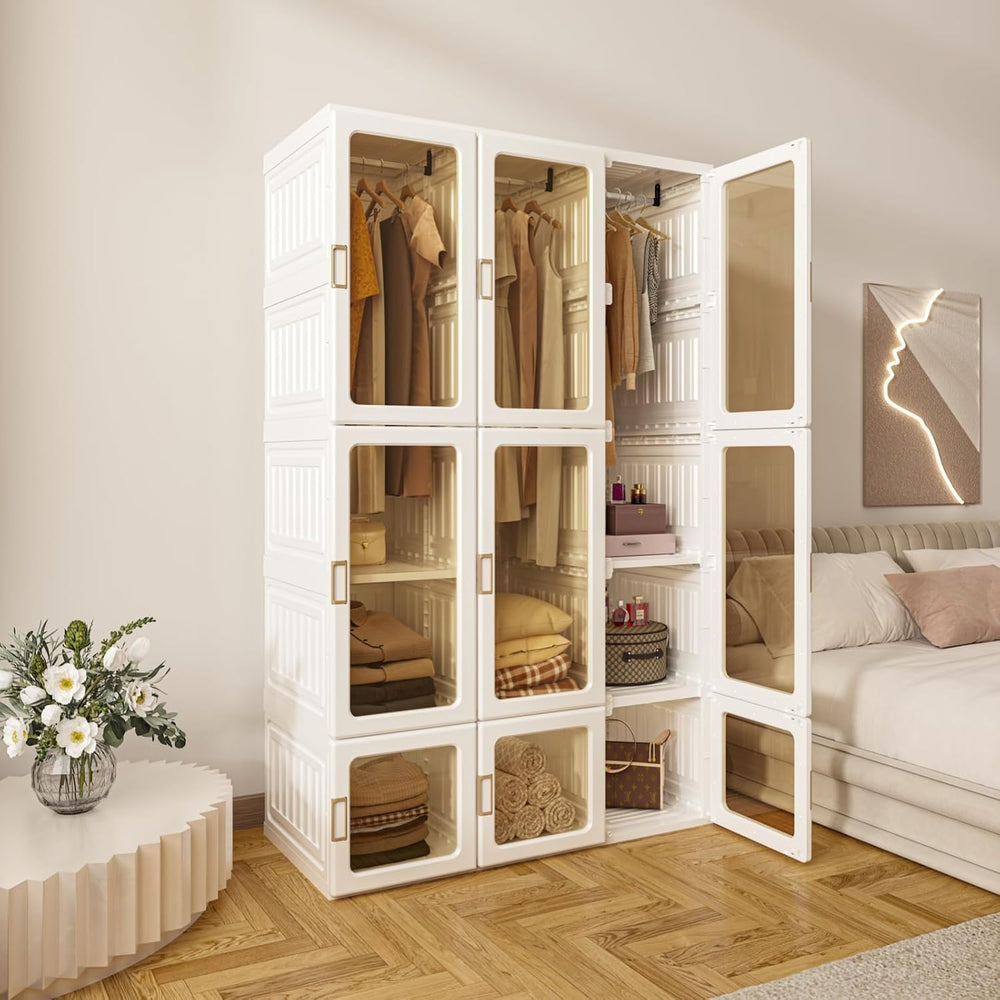 ANTBOX Portable Wardrobe Closet Storage Organizer for Clothes,Transparent Doo...