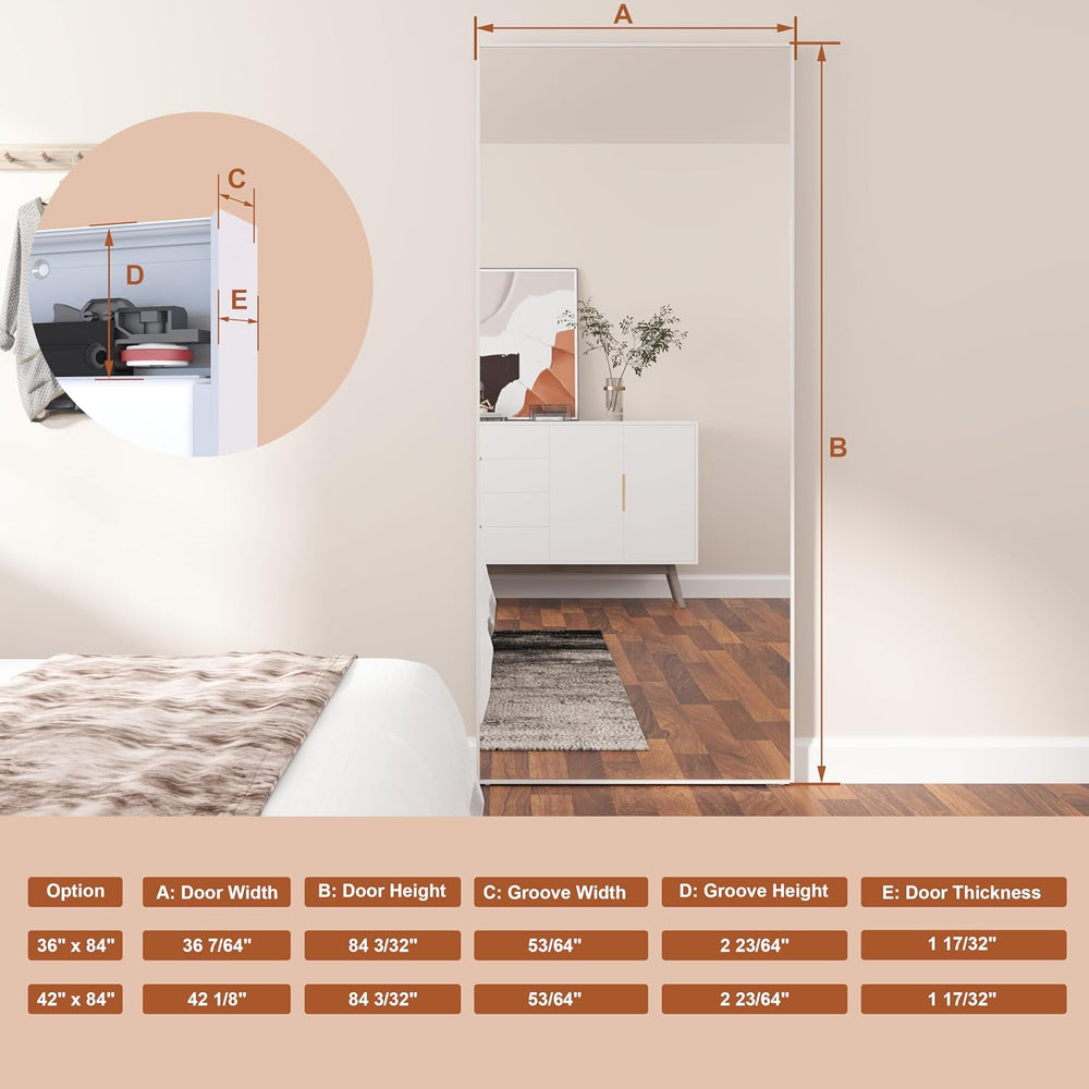 JUBEST 36in x 84in Mirrored Hidden Barn Door Concealed Door Soft Close