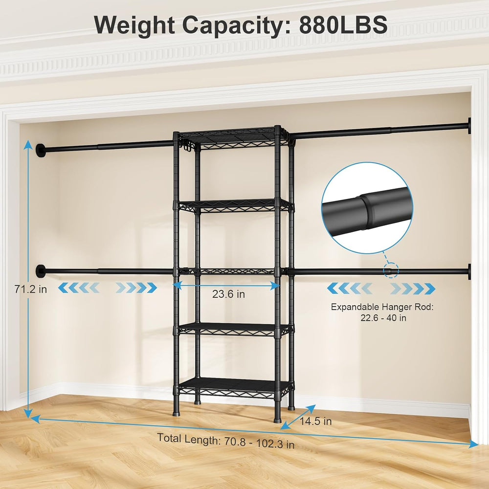 Ulif M2 Wall Mounted Closet System, Black Clothes Rack Mount onto the Wall