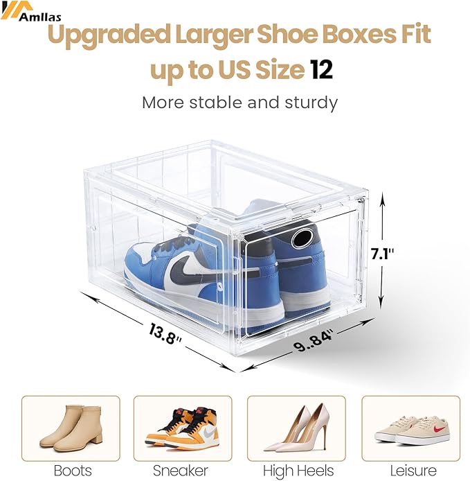 12 Pack Clear Shoe Boxes Stackable, Shoe Storage Boxes
