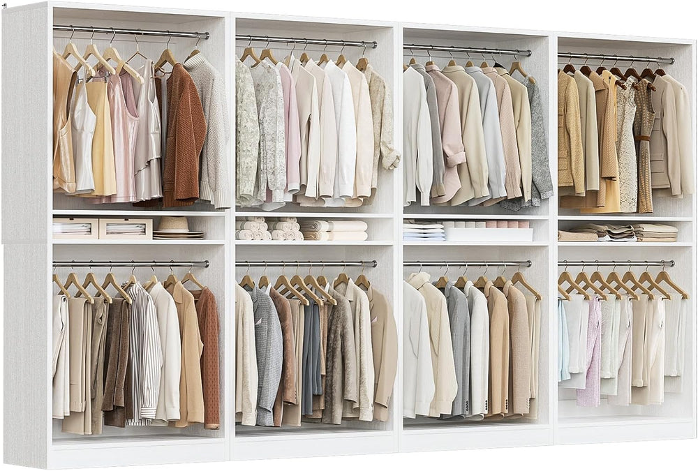 Unikito 12FT Modular Closet System with 8 Hanging Rods, 2800LBs Wood Garment ...