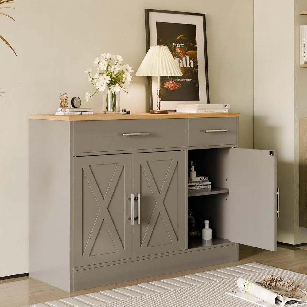 SUNLEI Kitchen Buffet Sideboard Cabinet, Wooden Storage with 3 Doors and 2 Dr...