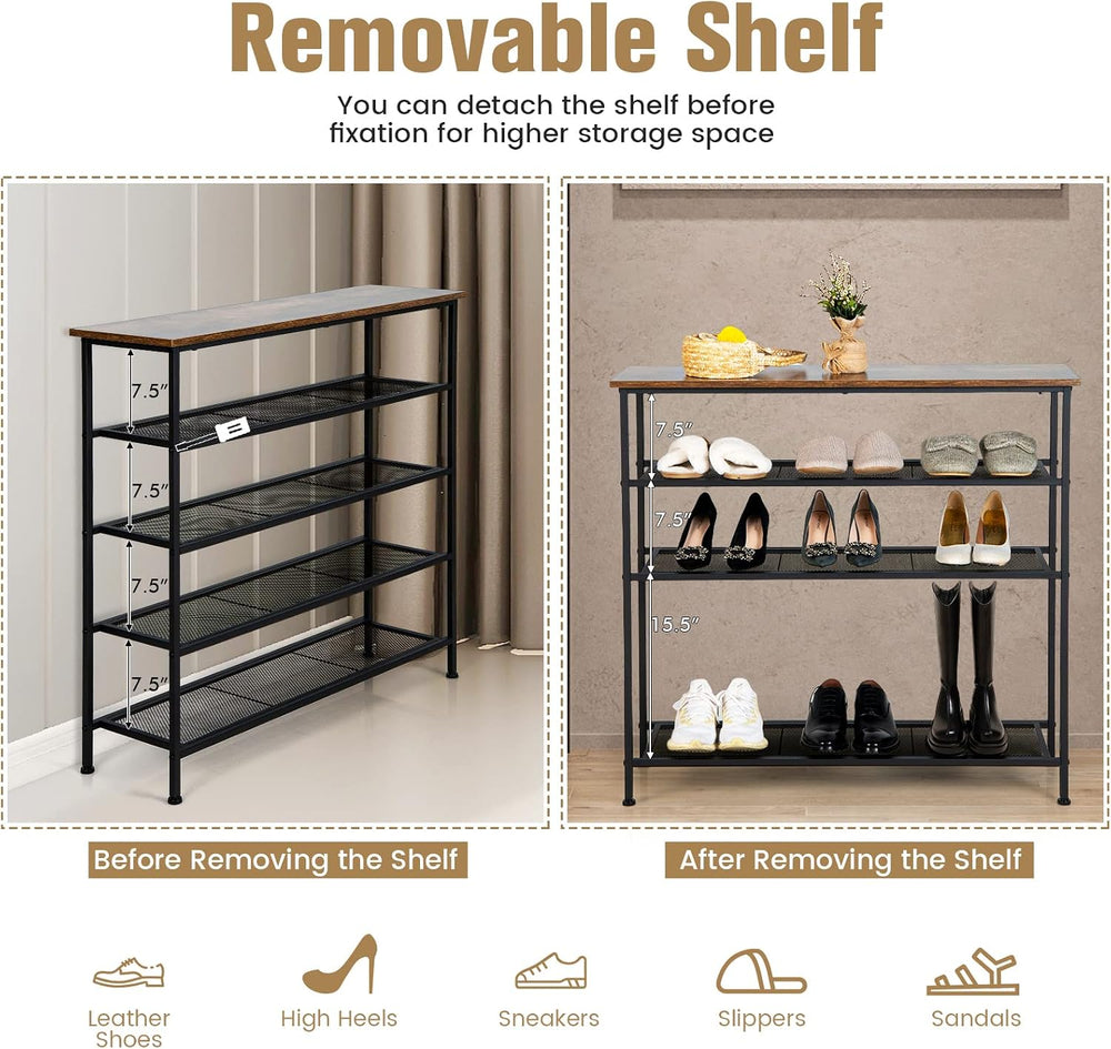 Giantex 5-Tier Shoe Rack, Industrial Adjustable Metal Shoe Storage Organizer ...