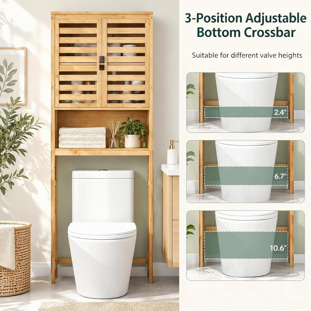 67-inch Bamboo Over the Toilet Storage Cabinet with 2 Doors, Natural