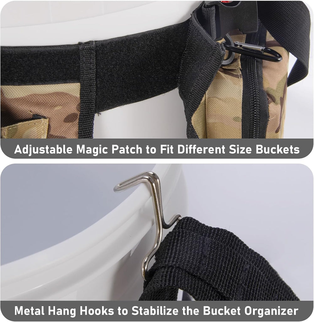 Dr.Fish 5gal Bucket Organizer, Ice Fishing Tackle Bag 6 Pocket Rod Holders
