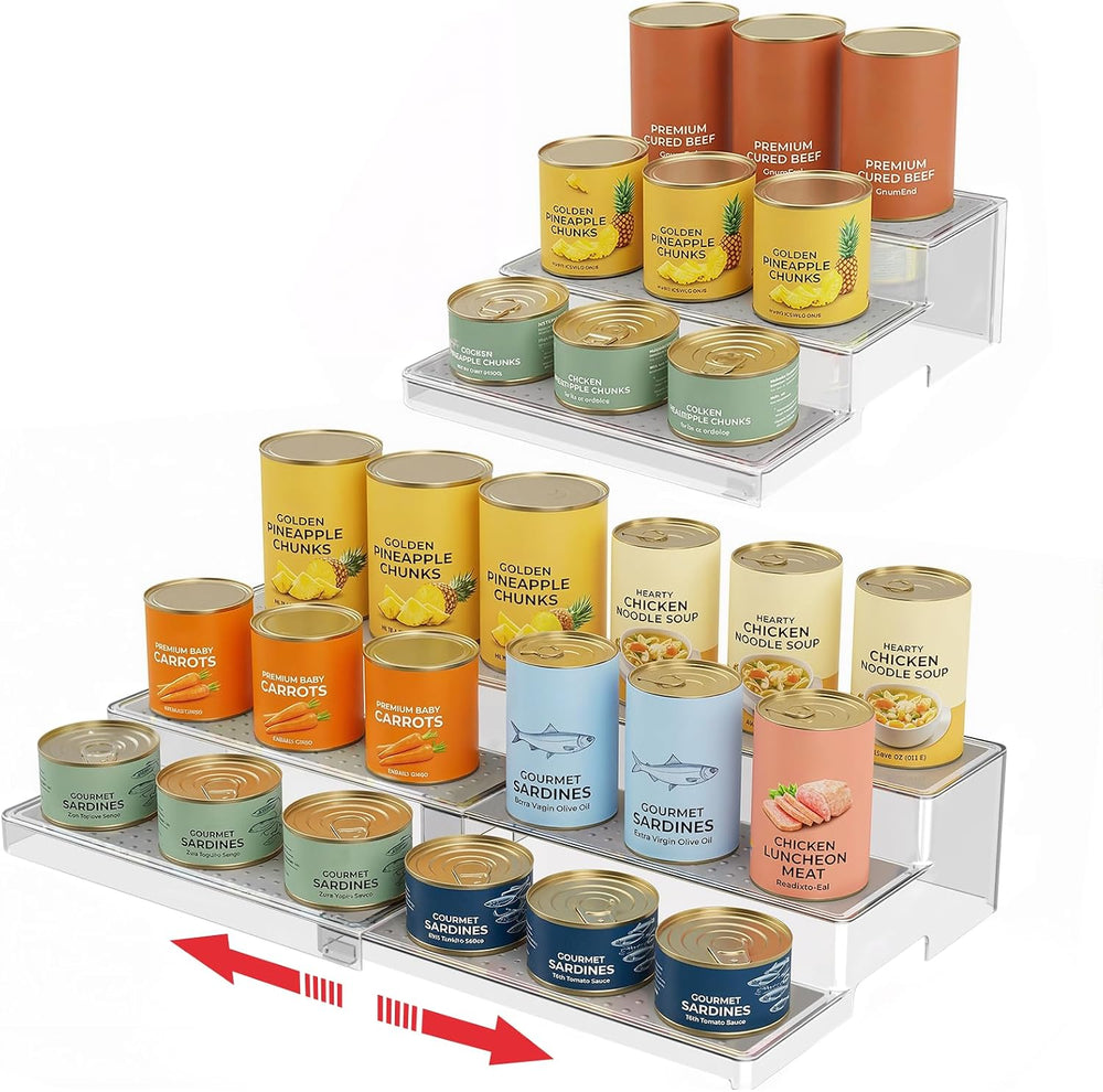 Expandable Can Rack Organizer 2 Pack, 3-Tier Adjustable Length