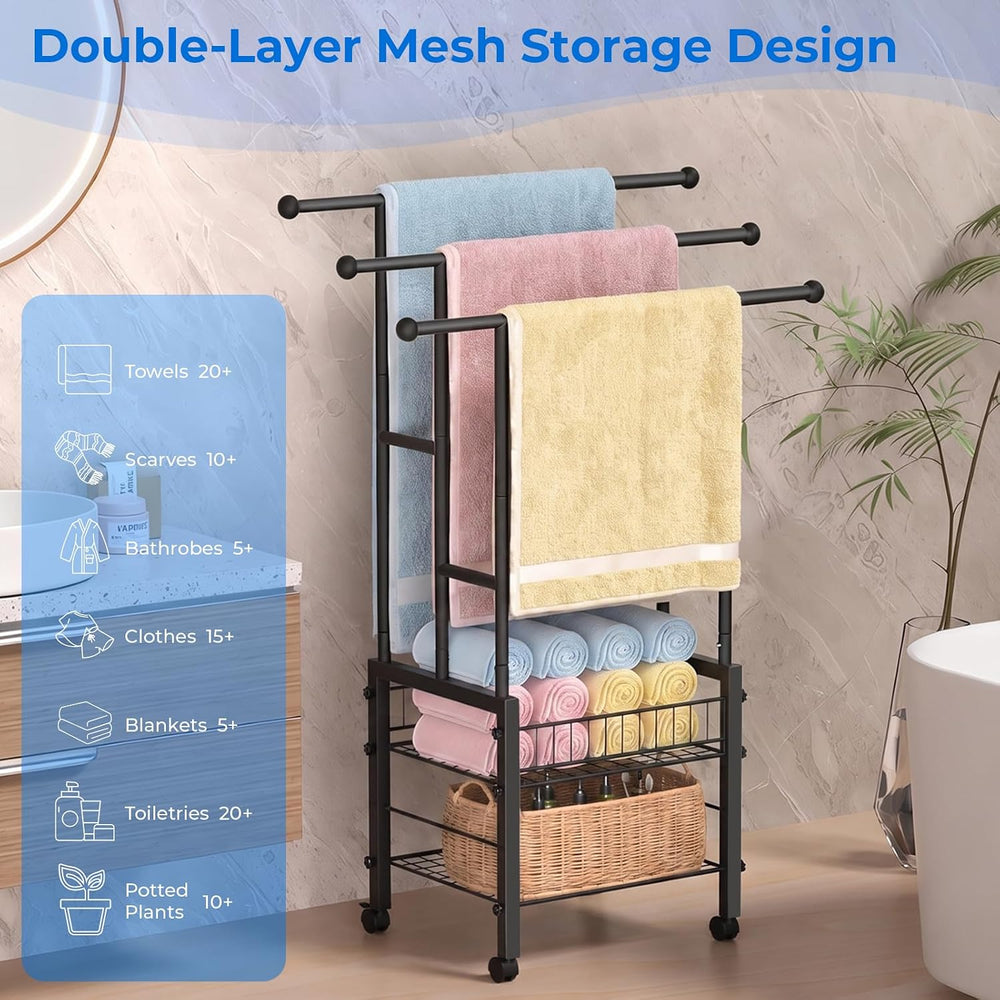 Kayfia 42.7'' Standing 3 Tier Alloy Steel Towel Rack with Basket &...
