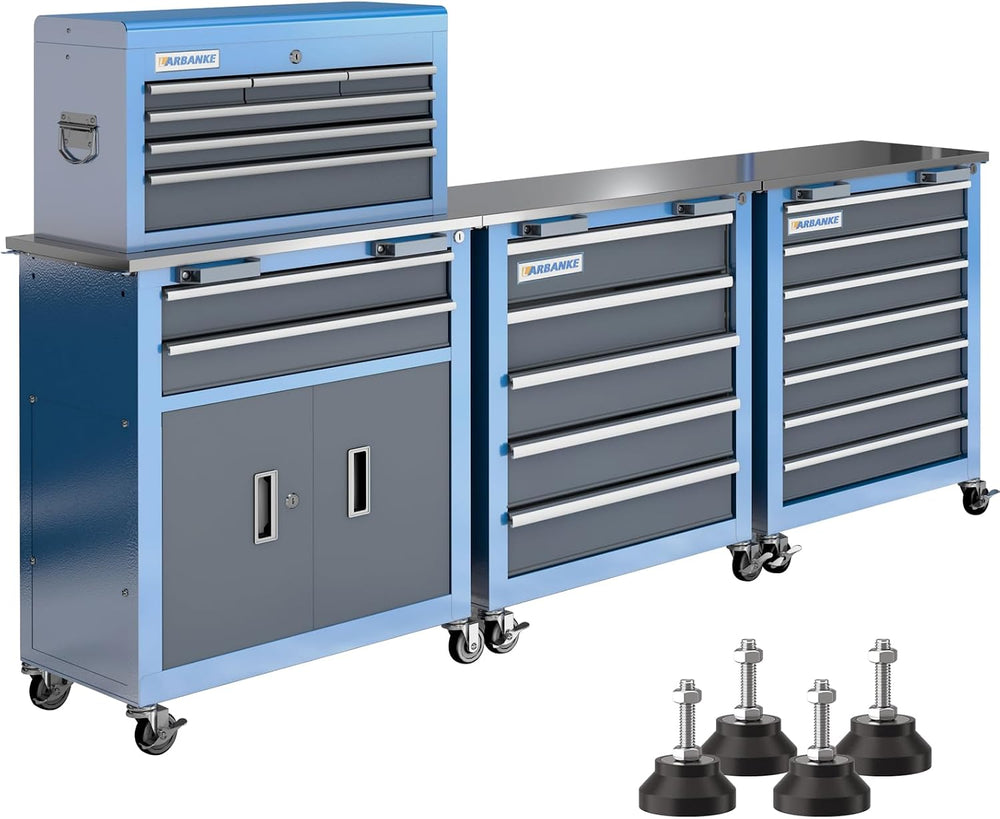 LARBANKE 20 Drawer Rolling Tool Chest Combo,with Wheels & Foot Pads, Blue
