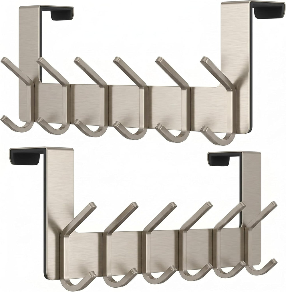 Brushed Nickel Over The Door Hooks, Heavy Duty Stainless Steel Door Hanger wi...