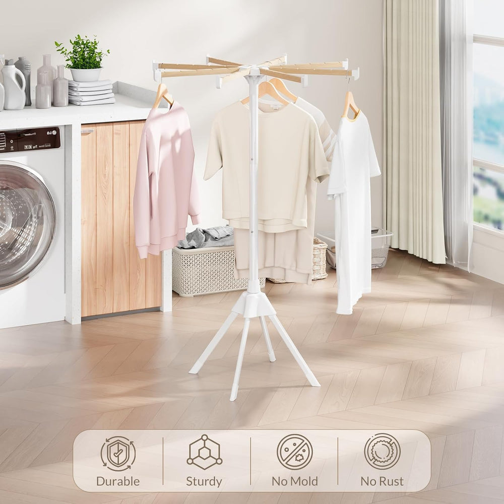 Wood Clothes Drying Rack, Foldable Collapsible Laundry Rack with 8 Adjustable...