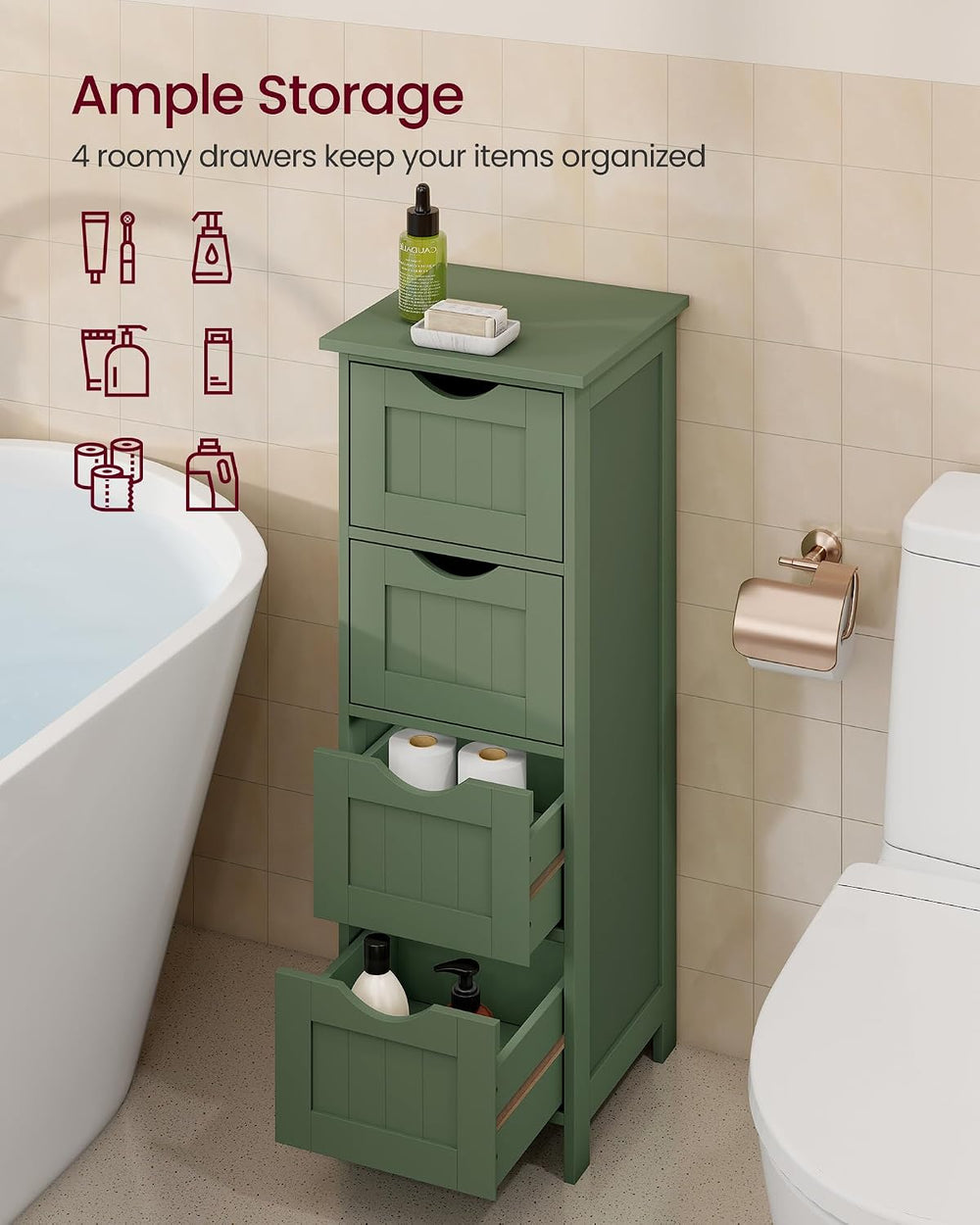 VASAGLE Floor Storage Cabinet, Freestanding Organizer with 4 Drawers