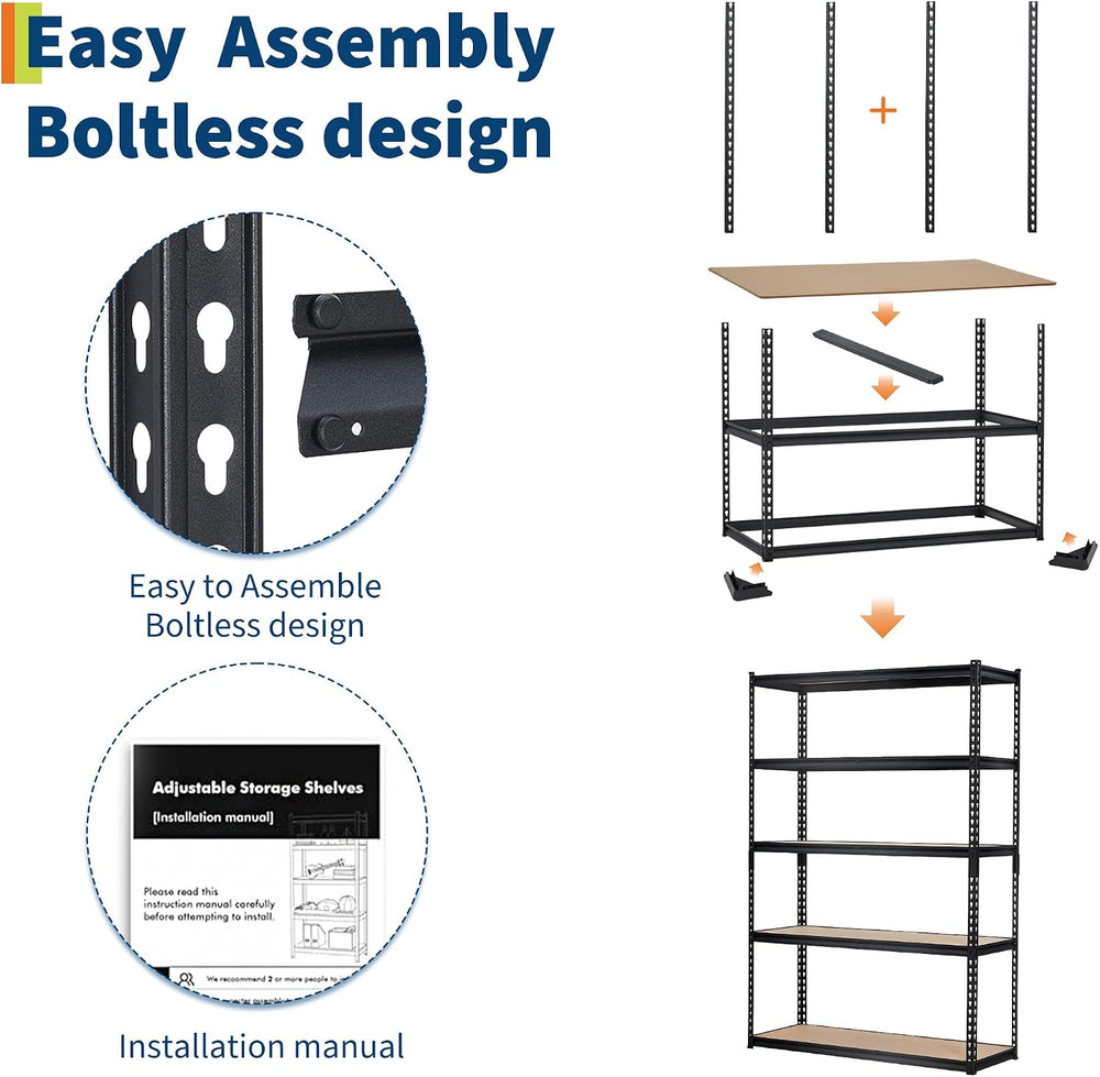 Garage Storage Shelves 5 Tiers, Heavy Duty Storage Shelving Racks with 2500 L...
