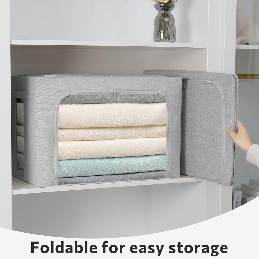 FHSQX 2 Pack Clear Window Storage Bins - Large Stackable Linen Fabric Storage...