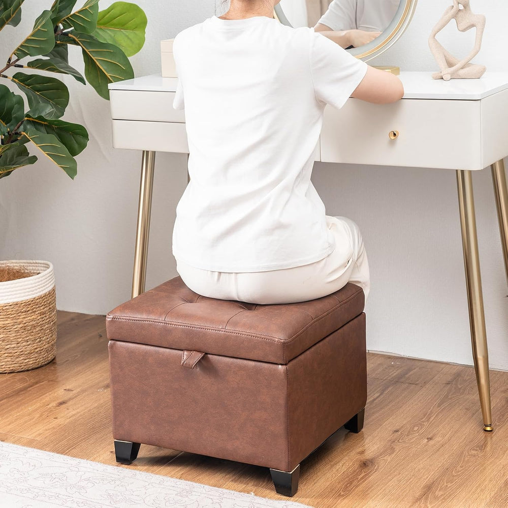 Asense 17 Inch Storage Ottoman Foot Rest,Square Faux Leather Foot Stool,Small...