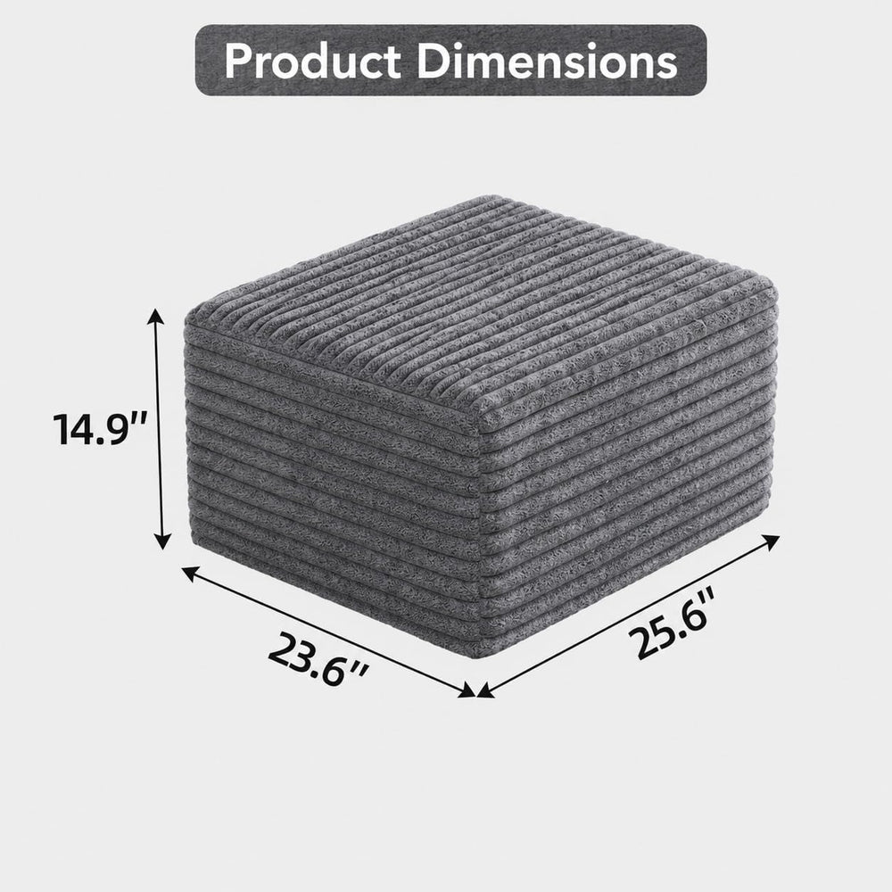 25.6" Corduroy Ottoman for Living Room,Plush Upholstered Ottoman for Cou...