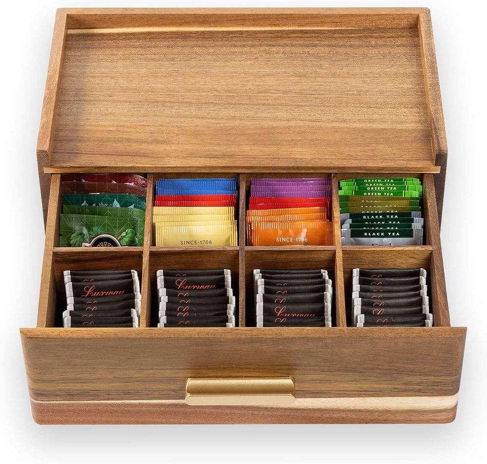 Acacia Wood Tea Bag Organizer, Tea Organizers and Storage Box, Tea Caddy for ...