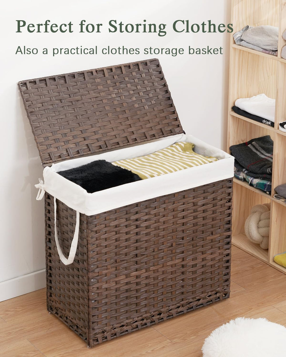 SETVSON Laundry Hamper with Lid Laundry Basket 132 L PE Rattan, Brown