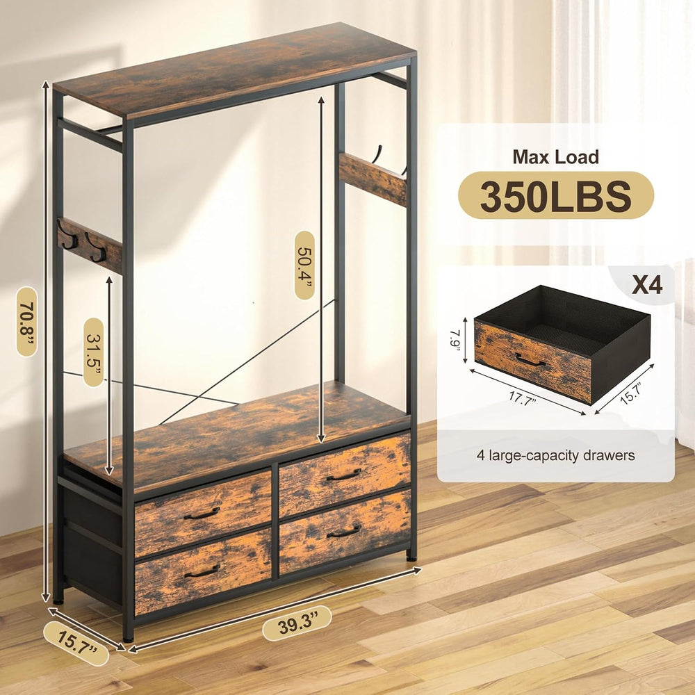 Freestanding Clothes Rack for Bedroom: Large Capacity 4 Drawers