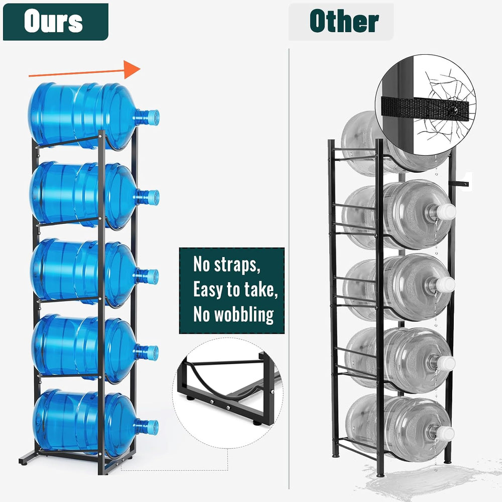 5 Gallon Water Jug Stand Holder: 5 Tier Water Bottle Rack