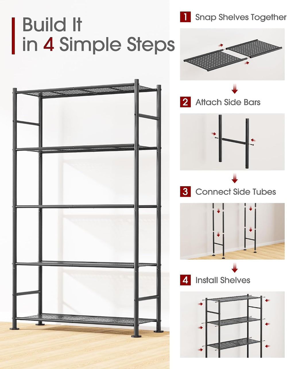 Sakugi 5-Tier Garage Shelving Unit - Heavy-Duty Metal Storage Shelves, Anti-T...