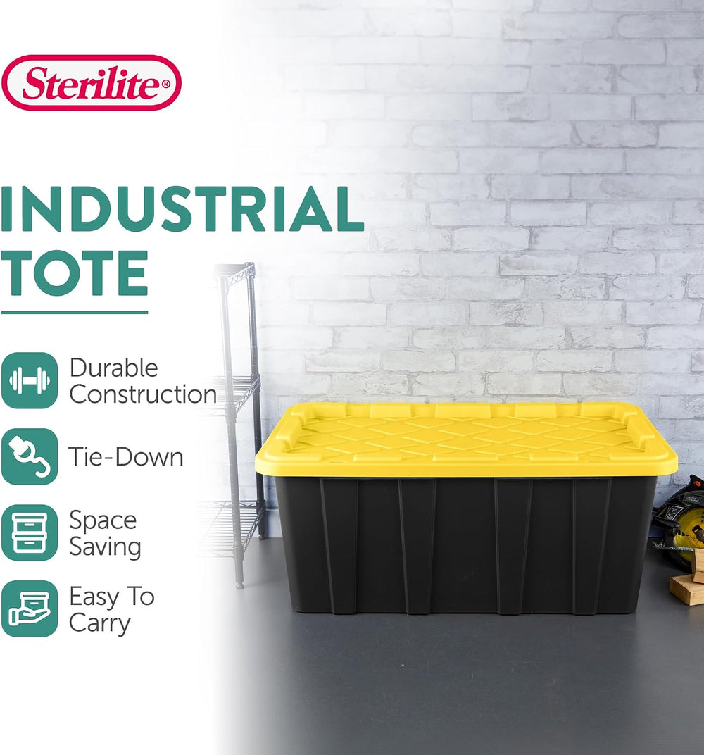 Sterilite Industrial Storage Tote with Lids for Garage, 38 Gallon, 12-Pack