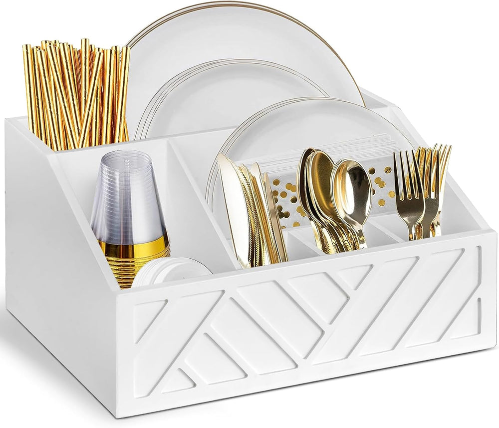 Ukonvi Paper Plate Dispenser, Paper Plate Holder for Kitchen Counter, Wood Ru...