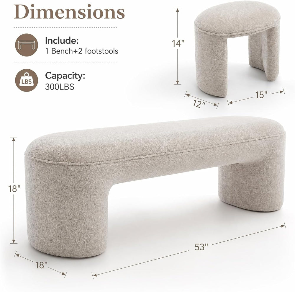 Hyfirm 3-Piece Upholstered Ottoman Bench Set, 53" Waterfall End of Bed B...
