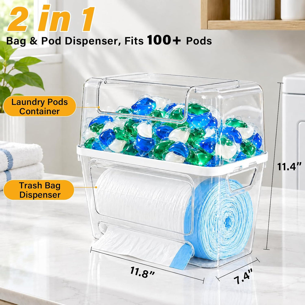 Trash Bag Dispenser, 2 in 1 Dishwasher Pods Container with Flip-Top Lid, Tras...