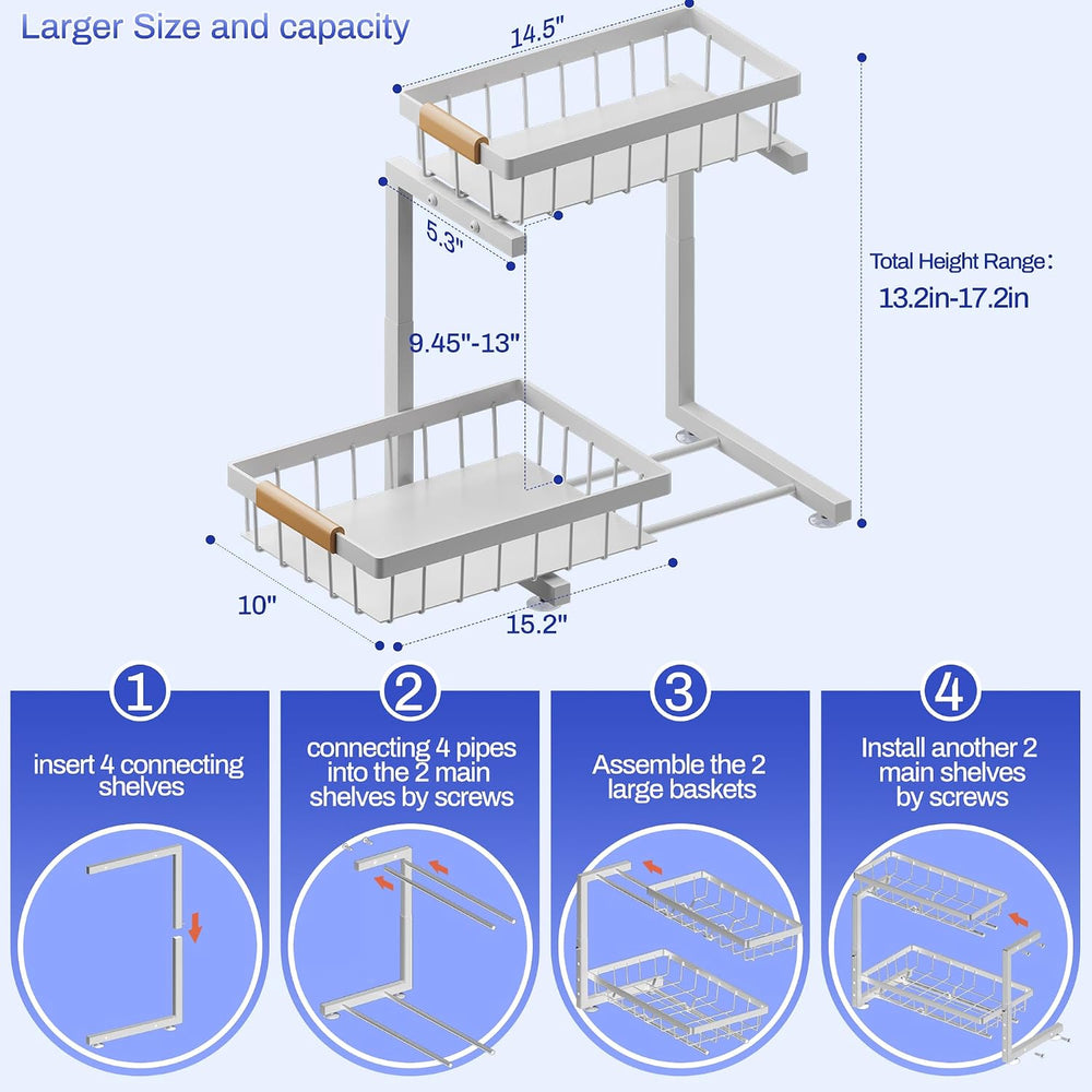 ADBIU 2 Pack Under Sink Organizers and Storage, Height Adjustable 2-Tier Pull...