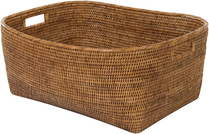 KOUBOO Oblong Rattan Storage Basket with Handles, Large Bin Honey Brown
