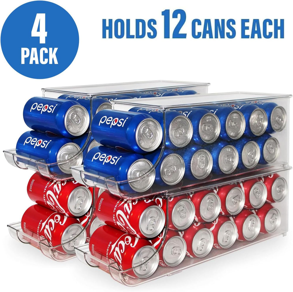 Soda Can Organizer with Lids, Stackable Soda Can Dispenser for Refrigerator, ...