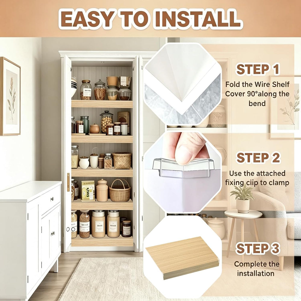 5 PCS Wire Shelf Covers PVC 16x9x3 inch for Pantry (Wood Color)