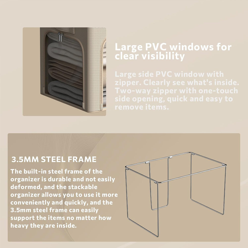 3Pack Clothes Storage Bins - Oxford Frame Storage Box Foldable Stackable Stor...
