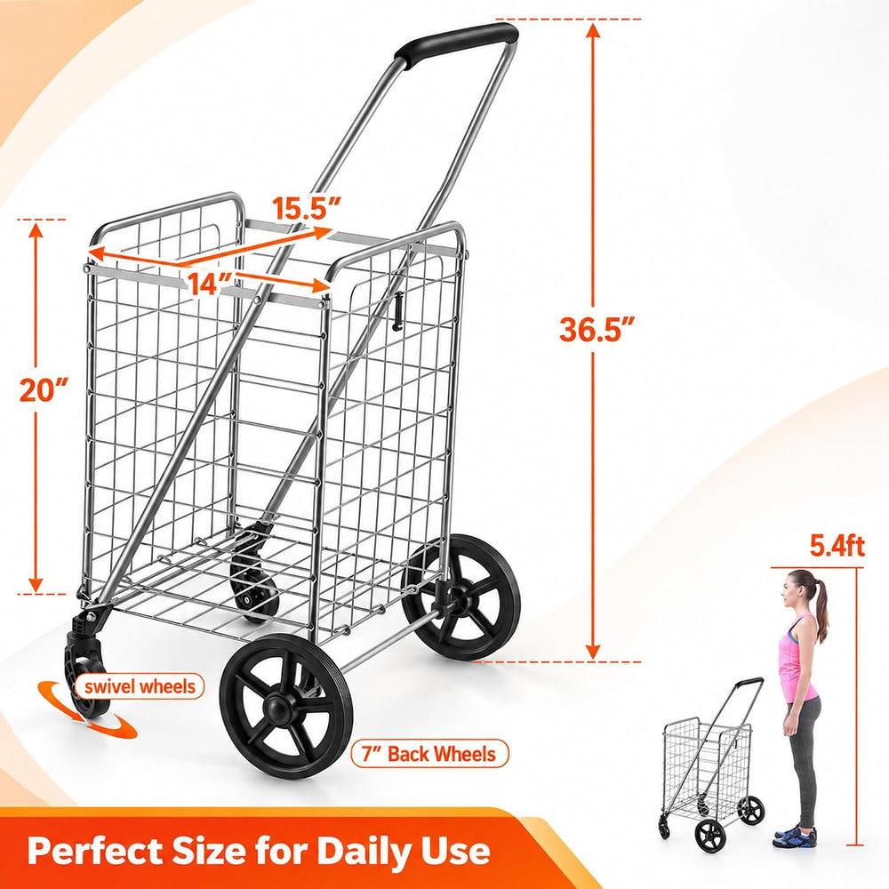Wellmax Grocery Cart & Folding Shopping Cart with Wheels, 66 lb Max, Medium