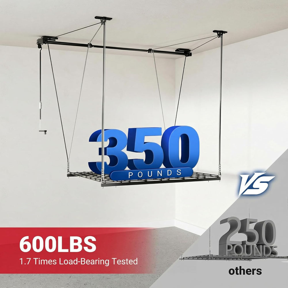 FLEXIMOUNTS Overhead Garage Storage Rack Lift, 4x4 Ft Heavy-Duty Garage Ceili...