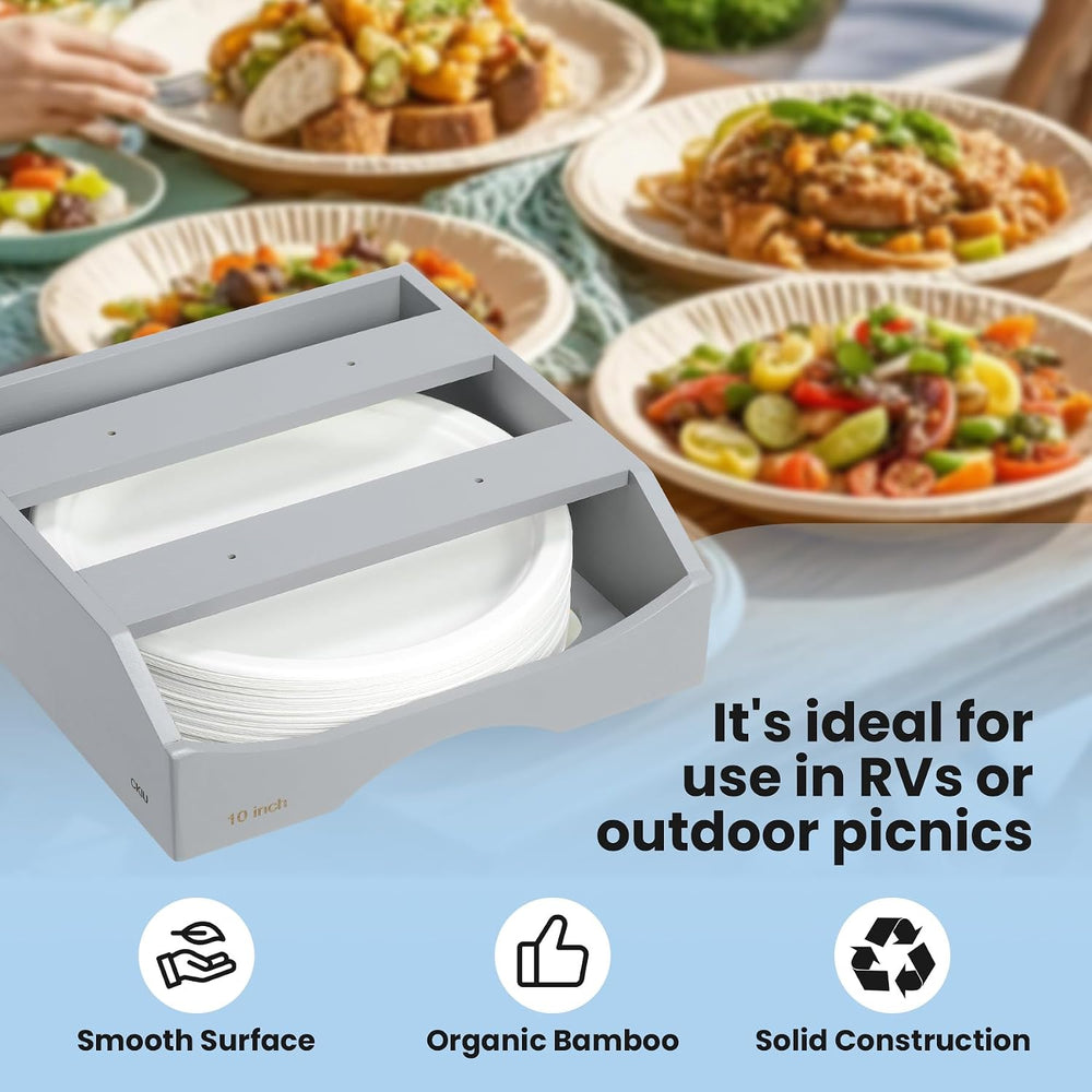 10-inch Paper Plate Dispenser Under Cabinet, Bamboo Paper Plate Holders, Kitc...