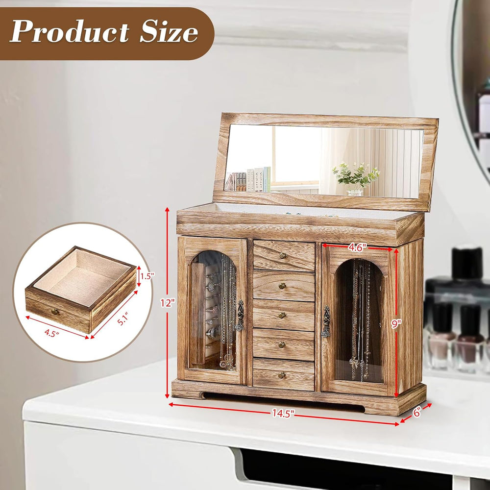 Miratino Jewelry Box for Women Girls, Rustic Wooden Jewelry Organizer Box wit...