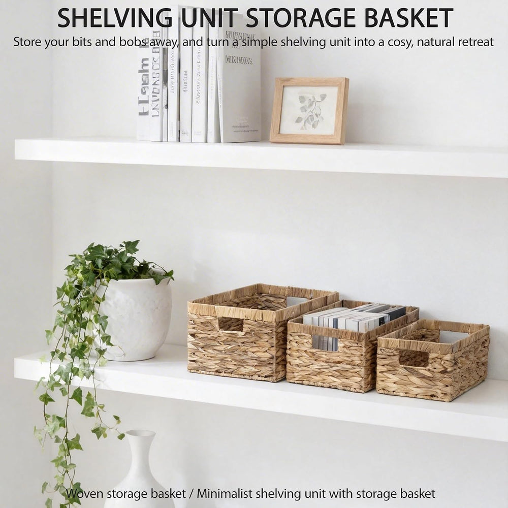 Storage Baskets,Woven Natural Water hyacinth Box with Handle,Kingwillow.(Set ...