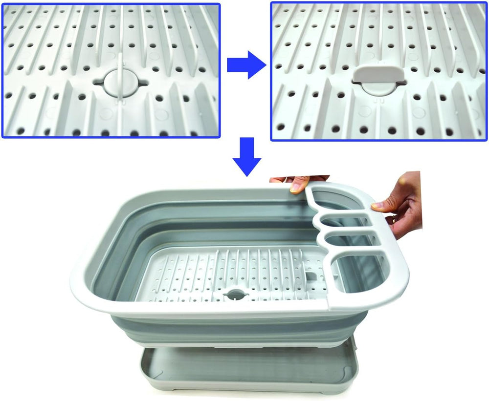 SAMMART Set of 2 Collapsible Dish Drainer with Drainer Board - Foldable Dryin...