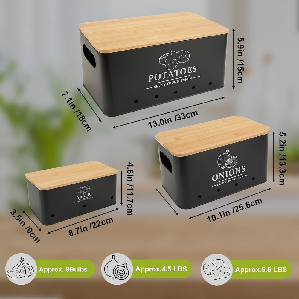 Kitchen Vegetable Storage Set of 3, Metal Onion Garlic Potato Storage Set, Ki...