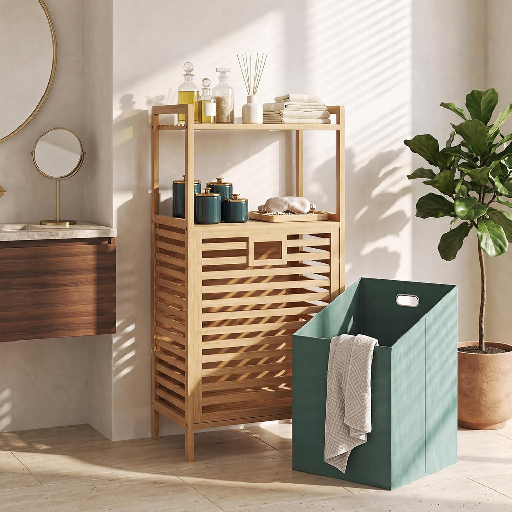 RELAX4LIFE Laundry Hamper Bamboo W/Removable Liner, 2-Tier Shelves Tilt-out D...