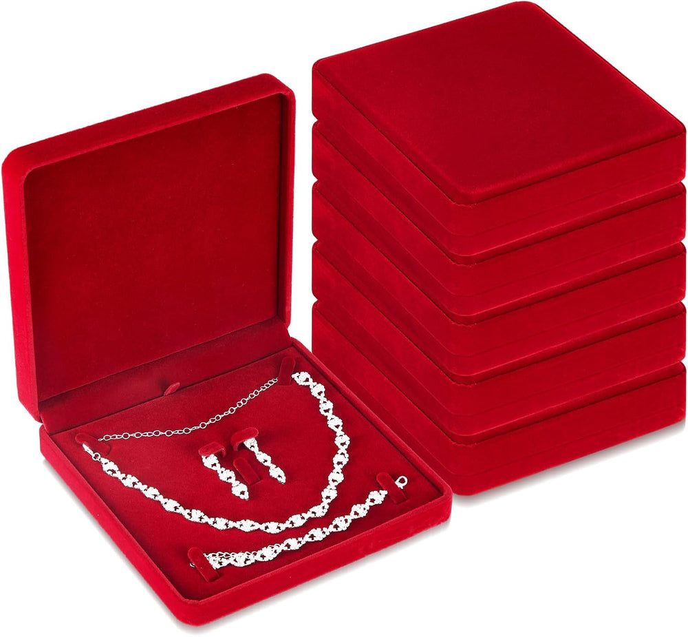 6 Pcs Jewelry Velvet Box Set, Large Necklace Gift Box for Women, Wine Red