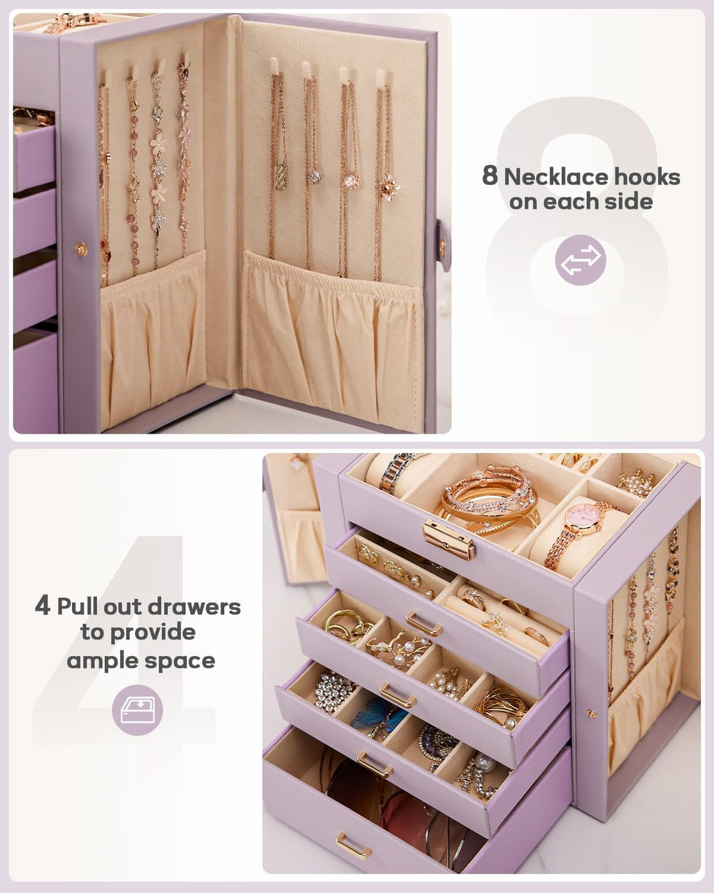 Homde Large Jewelry Box for Women: 5-Layer Organizer with Lock for Dresser