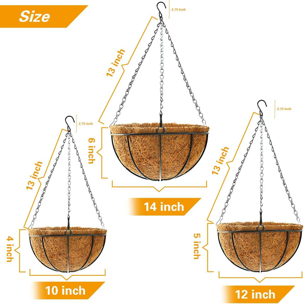Hanging Plant Basket Flower Holder (2pack, 14 inch)-Metal Wire Round Hanging ...