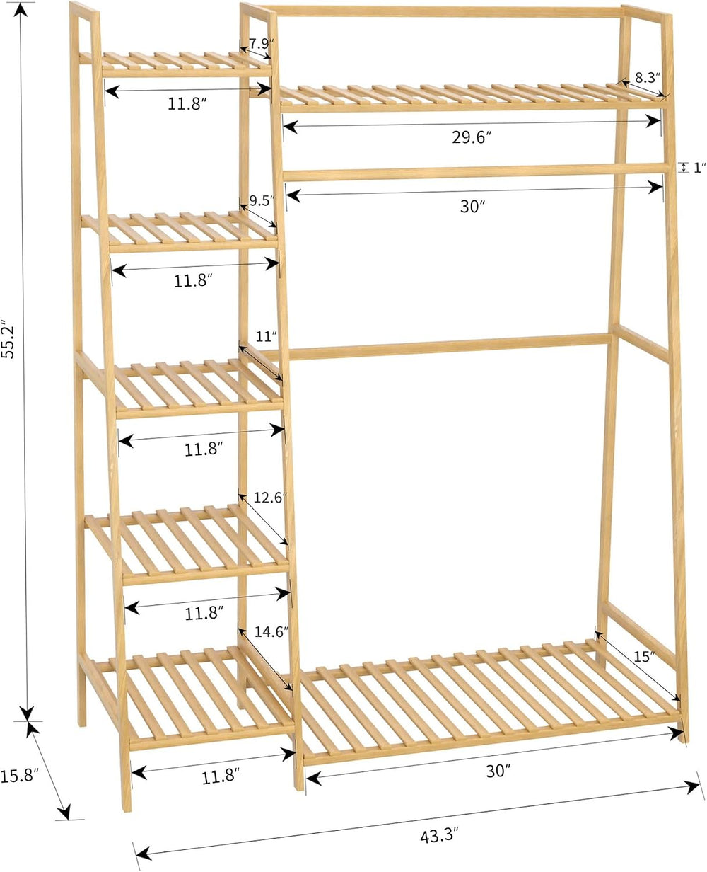 RELIANCER Bamboo Clothing Garment Rack,Free Standing Clothes Coat Hanger,Clos...
