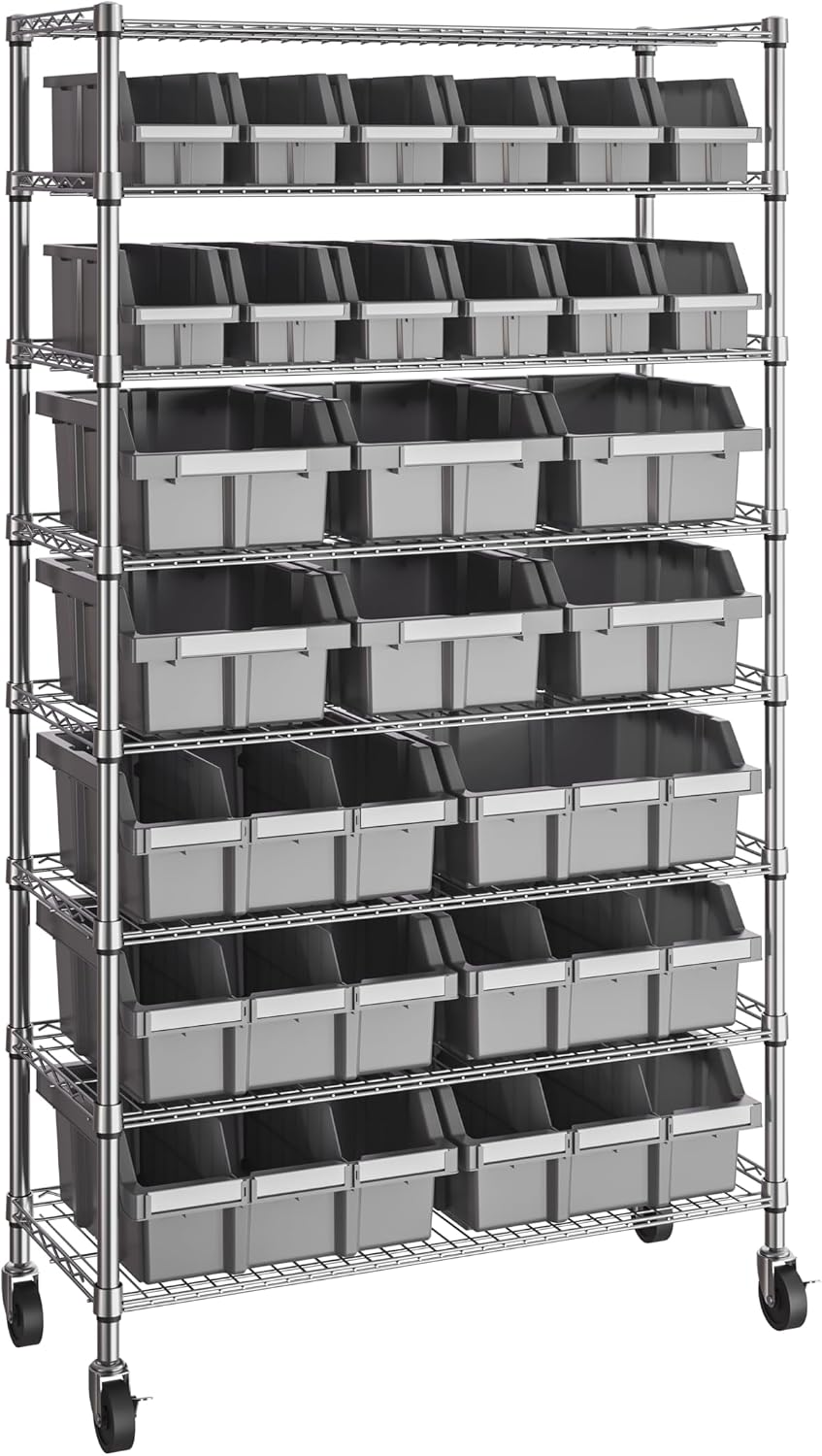 8-Tier NSF 24-Bin Steel Wire Shelving Rack, 36"W x 14.25"D x 63.5&q...