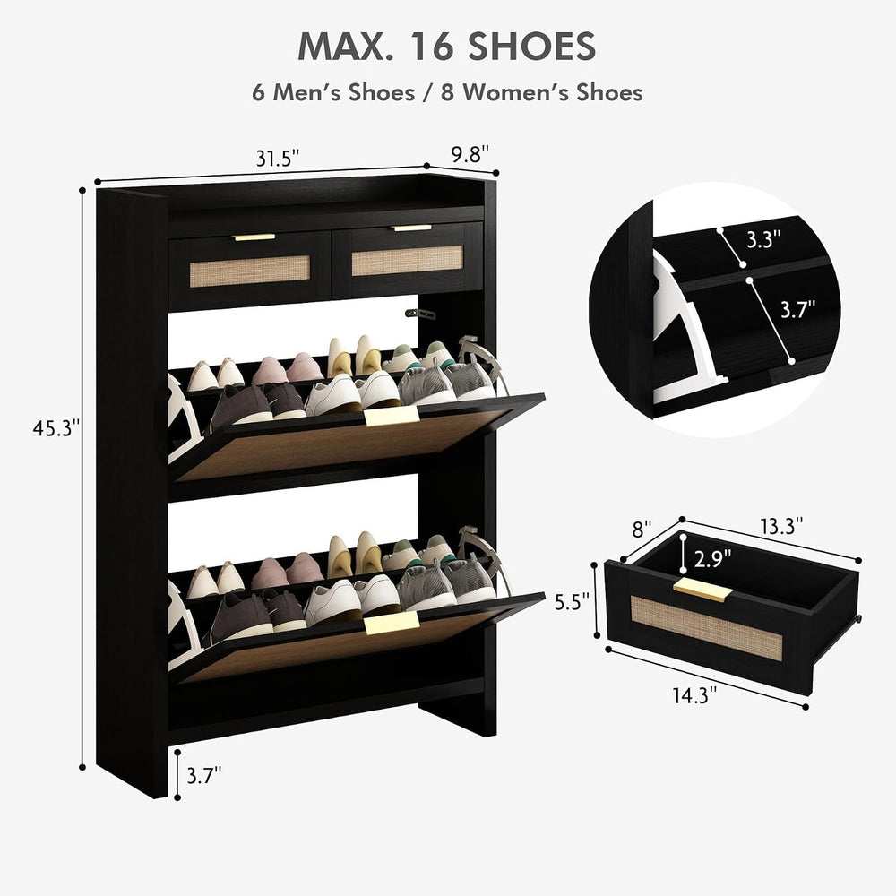 Shoe Organizer Cabinet Storage for Entryway - Slim Rattan Shoe Rack for Front...