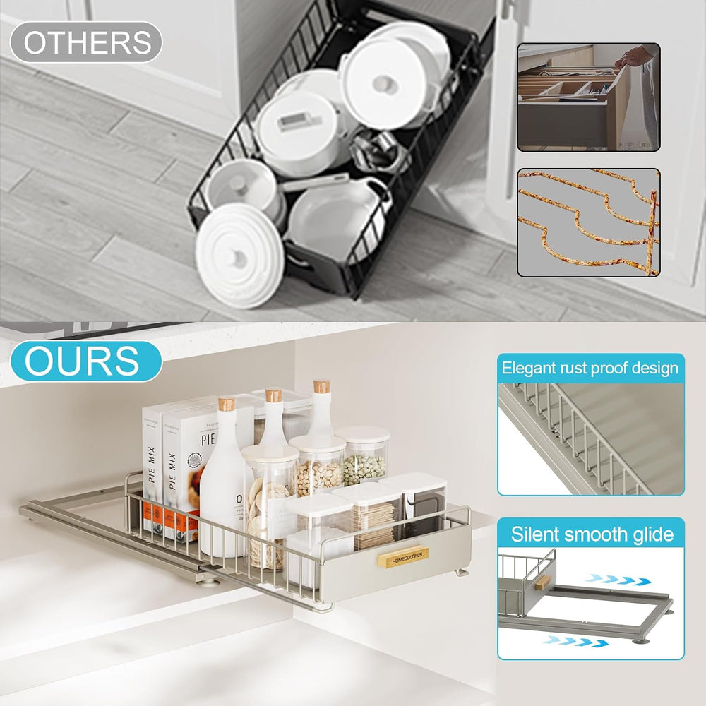 Under Sink Organizer and Storage, 2 Pack Pull Out Cabinet Organizer, Metal Sl...